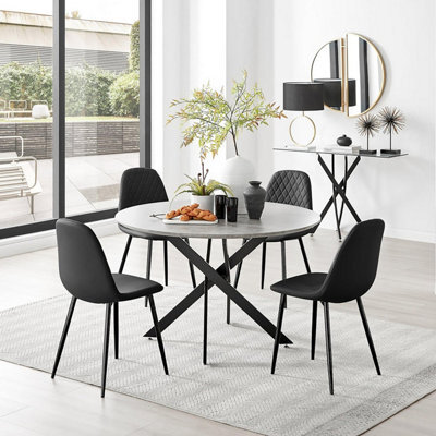 Furniturebox Uk Novara Grey Concrete Effect Black Leg 120Cm Round Dining Table & 4 Black Corona Black Leg Chairs - image 1