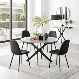 Furniturebox Uk Novara Grey Concrete Effect Black Leg 120Cm Round Dining Table & 4 Black Corona Black Leg Chairs - thumbnail 1
