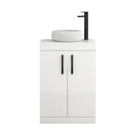 Royal Bathrooms Turin 600mm Freestanding Bathroom Vanity Unit With Sink 2 Door Gloss White & Milan Countertop Basin - thumbnail 5