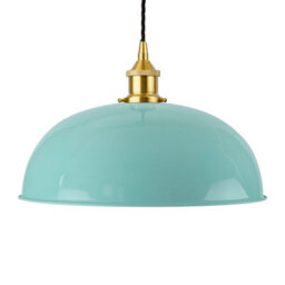 Duck Egg Blue Worcester Painted Dome Pendant Light With Polished Brass Lamp Holder And Black Twisted Cable - Se Home