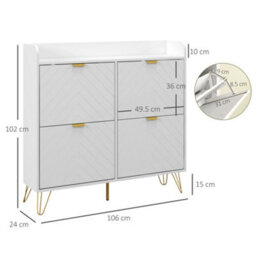 Wyld Haus Zikase White Chevron Slim Shoe Cabinet With 4 Flip Drawers, Holds 16 Pairs, 24Cm Depth - thumbnail 3