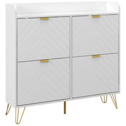 Wyld Haus Zikase White Chevron Slim Shoe Cabinet With 4 Flip Drawers, Holds 16 Pairs, 24Cm Depth - thumbnail 2