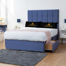 UKBEDFURNITURE Florence Blue Plush  Divan Bed Base With 26 Inch Headboard & 10 Inch Orthopaedic Mattress - No Storage - thumbnail 2