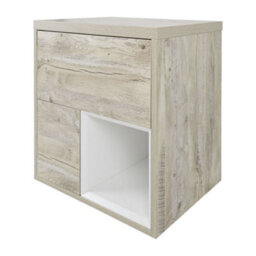 Homestylestore 600mm Light Oak Led Lit Wall Hung Bathroom Vanity Unit With Square Countertop Basin - thumbnail 2