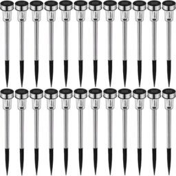 Tectake Outdoor Lights Set Of 24 -  Solar Powered, With Ground Spike, Weather-Resistant, Automatic On-Off Switch - Silver