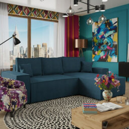 Malaga L Shaped Mdf Corner Sofa Bed Has Storage Dl Pull Out Seat Loose Back Cushions 279X94X181 Turquoise Corduroy Right - thumbnail 1
