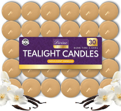 SOL 30Pk Tea Light Candles Indulgent Vanilla 3.5 Hour Burn Time Scented Tea Lights Long Lasting Ideal For Home Decor Relaxation Dinner - image 1
