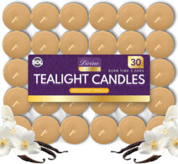 SOL 30Pk Tea Light Candles Indulgent Vanilla 3.5 Hour Burn Time Scented Tea Lights Long Lasting Ideal For Home Decor Relaxation Dinner - thumbnail 1