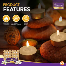 SOL 30Pk Tea Light Candles Indulgent Vanilla 3.5 Hour Burn Time Scented Tea Lights Long Lasting Ideal For Home Decor Relaxation Dinner - thumbnail 3