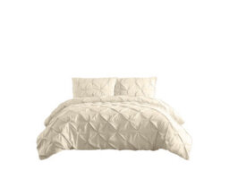 Pintuck Pinch Pleated Polycotton Duvet Cover And Pillowcase/s Set Bed Linen Cream - thumbnail 2