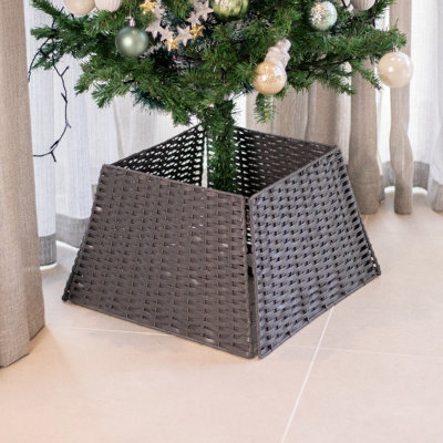 Premium Folding Wicker-Style Christmas Tree Skirt - Dark Grey (50Cm) - image 1