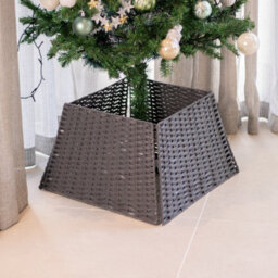 Premium Folding Wicker-Style Christmas Tree Skirt - Dark Grey (50Cm)