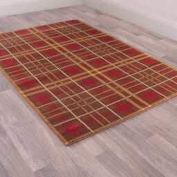 Brown Chequered Modern Tartan Easy To Clean Chequered Rug For Dining Room-67 X 230Cm (Runner) - thumbnail 2