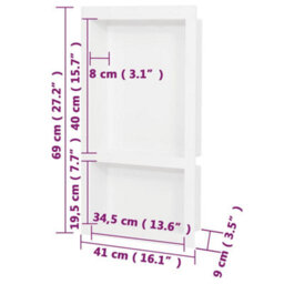 Walplus Shower Niche With 2 Compartments High Gloss White 41X69X9 Cm - thumbnail 7