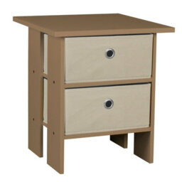 Urbn-Living Urbnliving Height 45Cm 2 Tier Wooden Oak Table 2 Beige Drawer Bedroom Bedside Nightstand Living Room Side Cabinet
