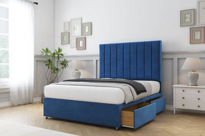 "Comfort Tokyo Navy Plush Divan Bed Base 2 Drawers Same Side - 54"" Floor Standing 4' Small Double" - image 1
