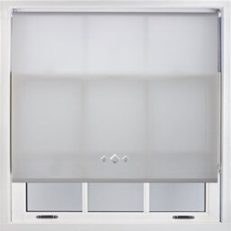 FURNISHED Trimmable Roller Blind With Triple Diamond Chrome Eyelet And Metal Fittings - Grey Daylight Shade (W)65Cm X (L)165Cm