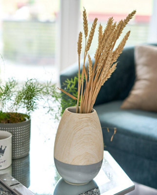 Bravich Grey & Natural Wooden Ceramic Vase - 20Cm - image 1
