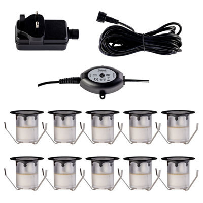 First Choice Lighting Set Of 10 - 30mm Black Ip67 Warm White Led Decking Kit Photocell - image 1