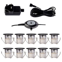First Choice Lighting Set Of 10 - 30mm Black Ip67 Warm White Led Decking Kit Photocell