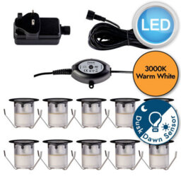 First Choice Lighting Set Of 10 - 30mm Black Ip67 Warm White Led Decking Kit Photocell - thumbnail 7