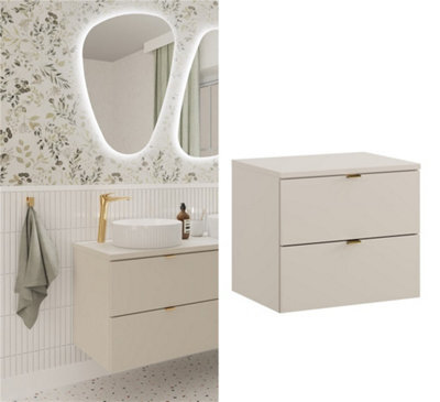 Impact Furniture Bathroom Vanity Unit Beige Cabinet With Worktop 600mm Wall Hung Countertop Floating 2 Drawer Under Sink Storage Dalia - image 1