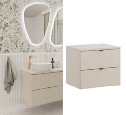 Impact Furniture Bathroom Vanity Unit Beige Cabinet With Worktop 600mm Wall Hung Countertop Floating 2 Drawer Under Sink Storage Dalia