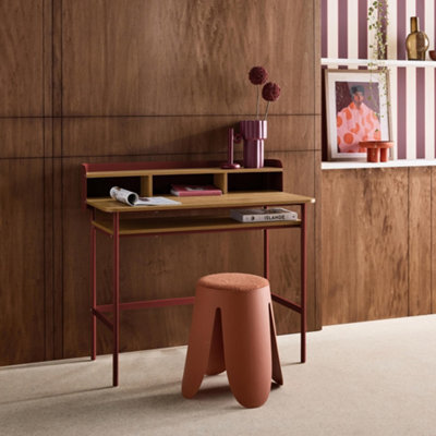 Sweeek - Metal Desk With Wood Decor 3 Niches Red 100.4X50.2X88 Cm - Molto - image 1