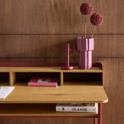 Sweeek - Metal Desk With Wood Decor 3 Niches Red 100.4X50.2X88 Cm - Molto - thumbnail 8