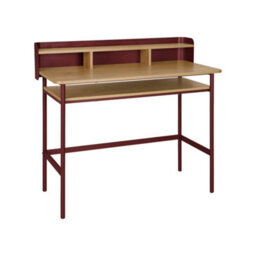 Sweeek - Metal Desk With Wood Decor 3 Niches Red 100.4X50.2X88 Cm - Molto - thumbnail 2