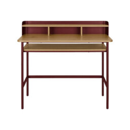 Sweeek - Metal Desk With Wood Decor 3 Niches Red 100.4X50.2X88 Cm - Molto - thumbnail 3