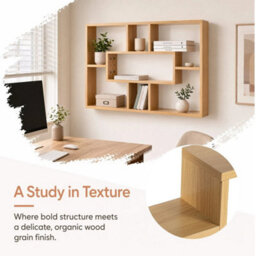 Oak Finish  Floating Wall Display Shelf Storage Rack - thumbnail 3