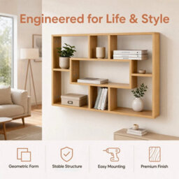 Oak Finish  Floating Wall Display Shelf Storage Rack - thumbnail 4