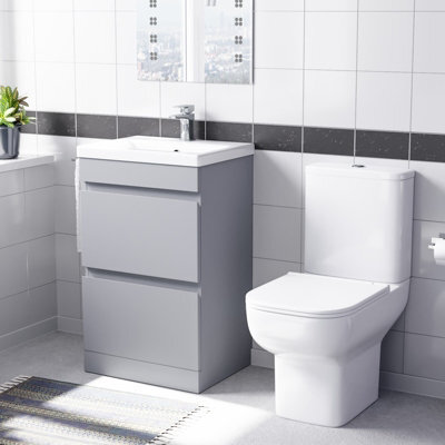 Nes Home 500mm Matte Grey Drawers Basin Vanity Unit & Close Coupled Toilet - image 1