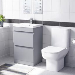 Nes Home 500mm Matte Grey Drawers Basin Vanity Unit & Close Coupled Toilet - thumbnail 1