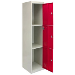 Monster Shop Metal Storage Lockers - Three Doors Flatpacked Red - thumbnail 4