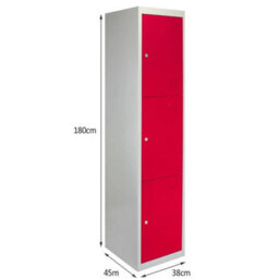 Monster Shop Metal Storage Lockers - Three Doors Flatpacked Red - thumbnail 2