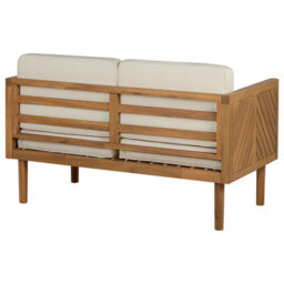 Beliani Acacia Living 2-Seater Garden Sofa - Solid Acacia Wood, Slatted Design, Beige Cushions - thumbnail 5