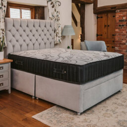 Divan Base Direct Chelsea 1000 Pocket Sprung Luxury Divan Bed Set  4Ft6 Double Large End Drawer - Plush Light Silver - thumbnail 1