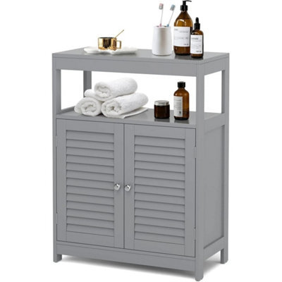 Bathroom Floor Cabinet Grey Wooden Storage Organizer - image 1