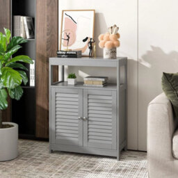 Bathroom Floor Cabinet Grey Wooden Storage Organizer - thumbnail 6