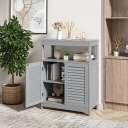 Bathroom Floor Cabinet Grey Wooden Storage Organizer - thumbnail 7