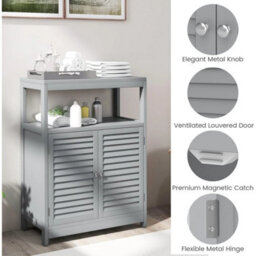 Bathroom Floor Cabinet Grey Wooden Storage Organizer - thumbnail 5