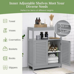 Bathroom Floor Cabinet Grey Wooden Storage Organizer - thumbnail 3
