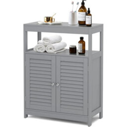 Bathroom Floor Cabinet Grey Wooden Storage Organizer - thumbnail 1
