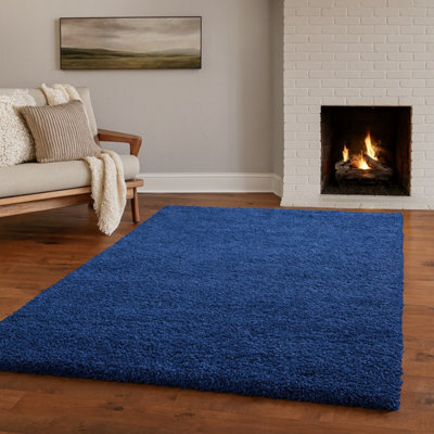 Uetian Navy Blue Shaggy Rug For Home Living Room Master Bedroom 160X230 Cm With 5Cm Thick Soft Pile - image 1
