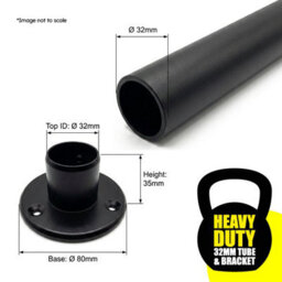 Heavy Duty, 32mm Black Industrial Wardrobe Rail, Set Of 2X 80Cm Wall Mounted Clothes Hanging Rail - thumbnail 4