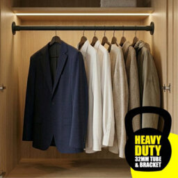 Heavy Duty, 32mm Black Industrial Wardrobe Rail, Set Of 2X 80Cm Wall Mounted Clothes Hanging Rail - thumbnail 3