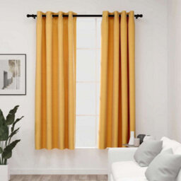 Walplus Linen-Look Blackout Curtains With Grommets 2Pcs Yellow 140X175Cm
