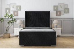 "Sloomy Rutherford Black Naples Bed Frame With 50""  Upholstered Wingback Headboard 4'6 Double" - thumbnail 1